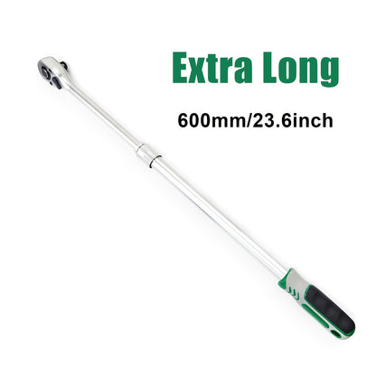 PMMJ Extra Long 1/2-Inch Drive Ratchet Wrench, 600mm/23.6inch, Carbon Steel, Interchangeable 72-Tooth, Reversible, Quick Release, for Auto, Motorcycle, Mechanical Repair Tools