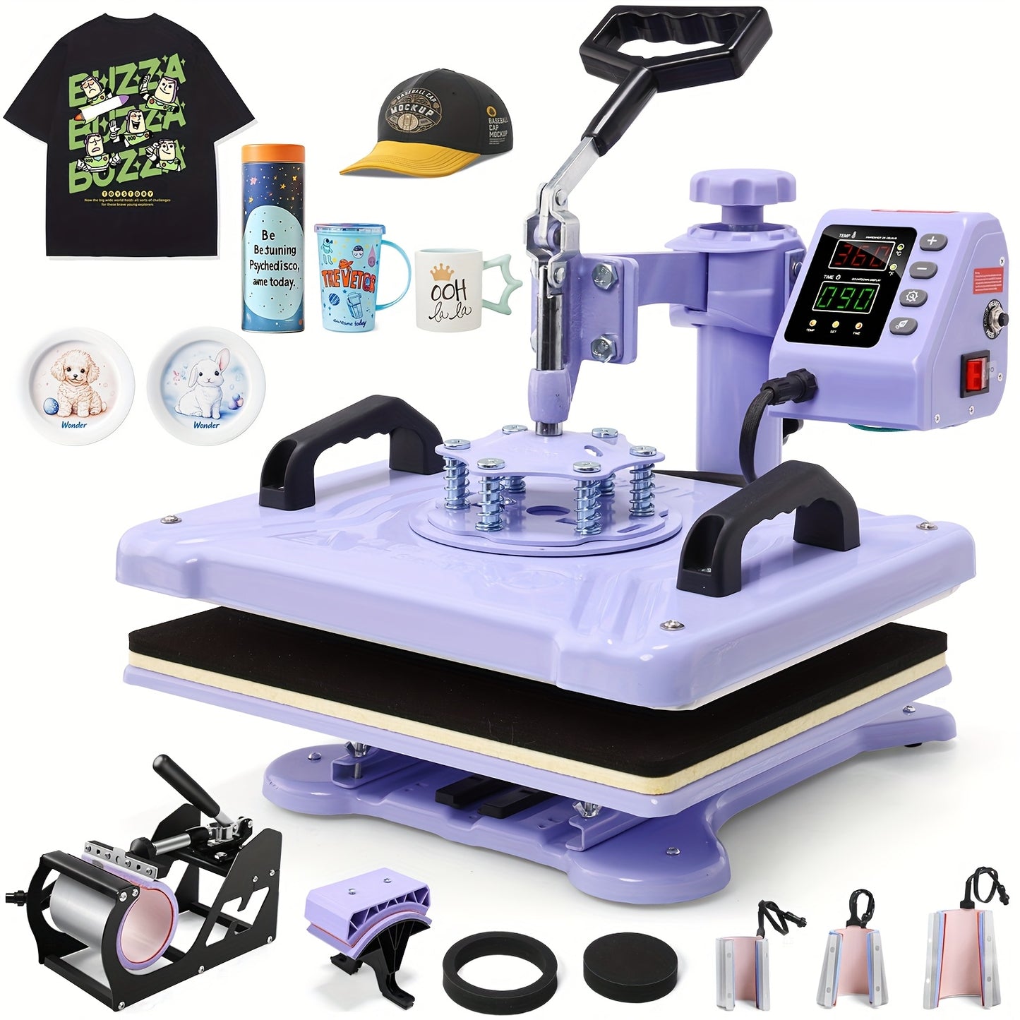 5in 1/8in 1 Hot Press, 15 "x12" T-shirt Press, 360-degree Rotation, Multi-functional Sublimation Hot Press, for T-shirts/cups/LIDS/plates/DIY, Drinkware Personalization, Multi-Surface Printing, Rotary Transfer Press, Multi-Fu