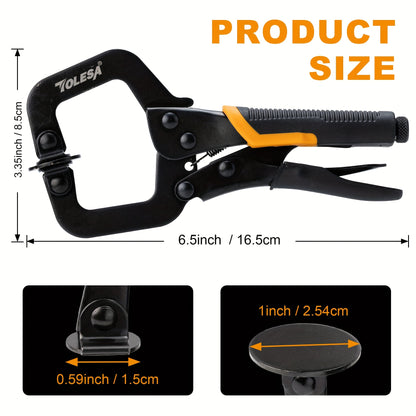 SHINYORK Black Electrophoresis Metal Face Clamp, 3pcs 6" Heavy Duty Locking C-Clamps with Adjustable Pliers and Swivel Pads, Black Electrophoresis Metal Face Clamp for Woodworking, Welding, and Automotive Repair