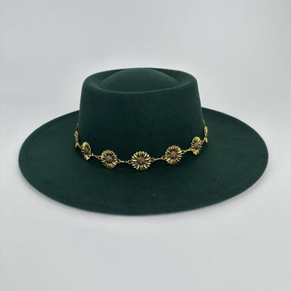 1pc Bohemian-style Unique and Fashionable Felt Hat - Decorated with Exquisite Golden Flower Chain Fedora Hat - Suitable for Daily Street Style, Music Festival Outfits, Bohemian-inspired Looks, Casual Outings and Trendy Season