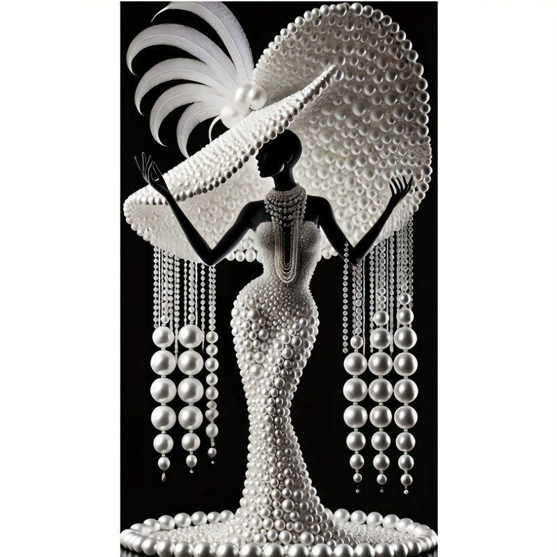 1pc 5D DIY Diamond Painting Kit - Elegant Peacock Lady Design with Pearls & Beads, Round Drill Canvas Art for Home Decor, Wall Hanging or Tabletop Display, Perfect Gift for Art Lovers, Diamond Art