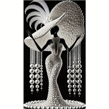 1pc 5D DIY Diamond Painting Kit - Elegant Peacock Lady Design with Pearls & Beads, Round Drill Canvas Art for Home Decor, Wall Hanging or Tabletop Display, Perfect Gift for Art Lovers, Diamond Art
