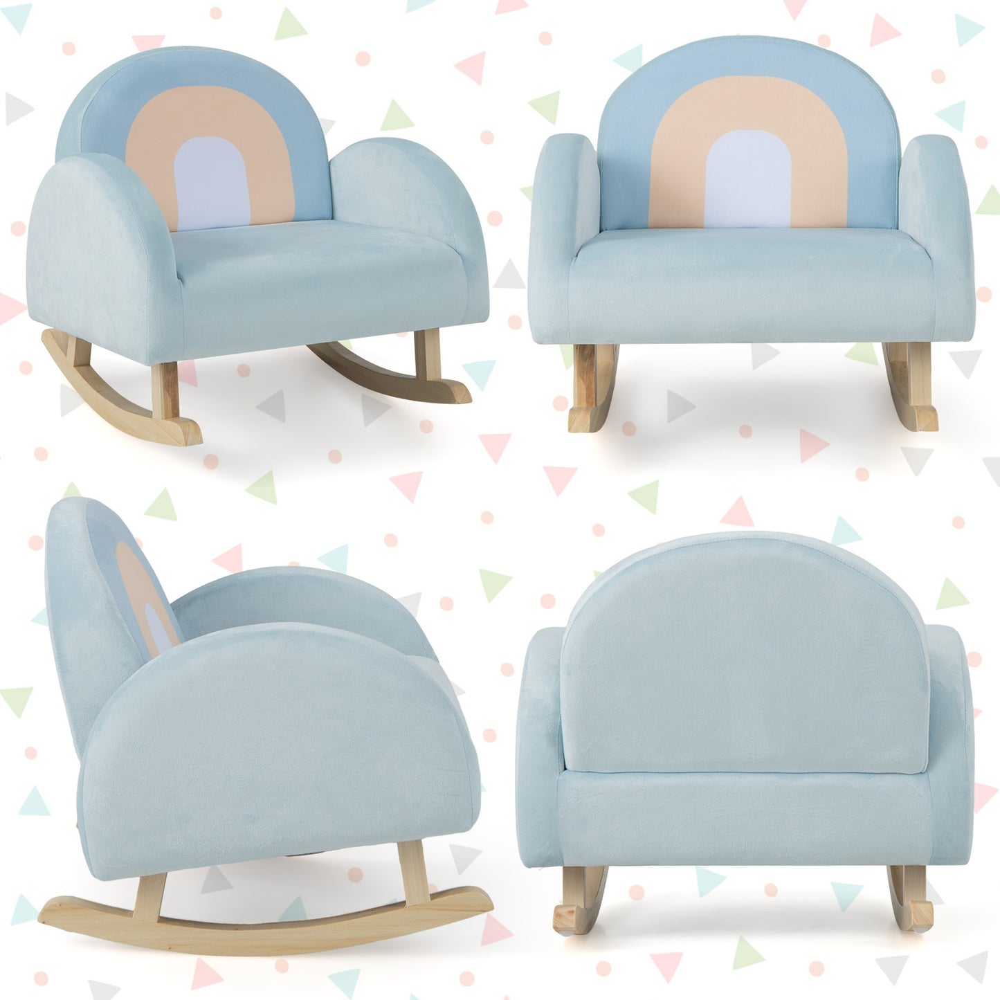 LIFEZEAL Toddler Rocking Chair, Children'S Upholstered Rocker with Solid Rubber Wood Frame & Soft Velvet Cover, Anti-tipping Design, Kids Armchair for Nursery, Playroom, Bedroom, Kindergarten, Blue