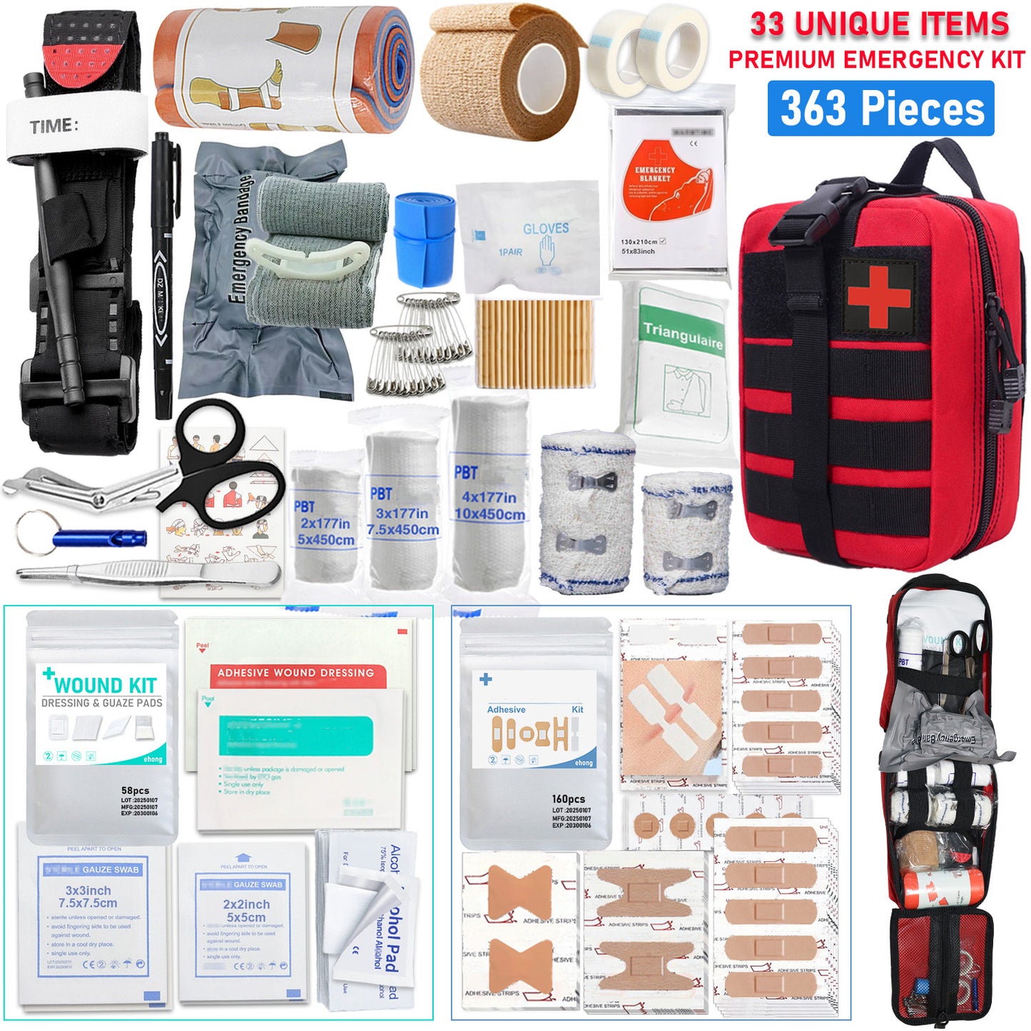 ROORUNS 152/338/363-Ultimate Tactical First Aid Kit with IFAK Pack - Portable & Durable Outdoor Emergency Gear for Hiking, Camping, Hunting, Car, Yacht