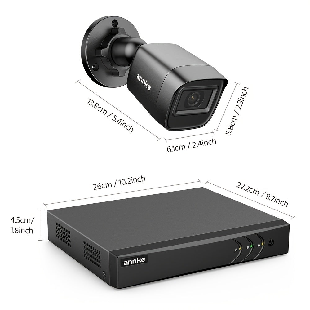 ANNKE 3K Lite 5-in-1 8CH DVR Wired 1080P Video CCTV Security Camera System with Smart AI Human&vehicle Detection, 8pcs 66ft EXIR Night Vision Home Surveillance Cameras 24/7 Around Recording, Real-time Email Alerts, Multi-Devi