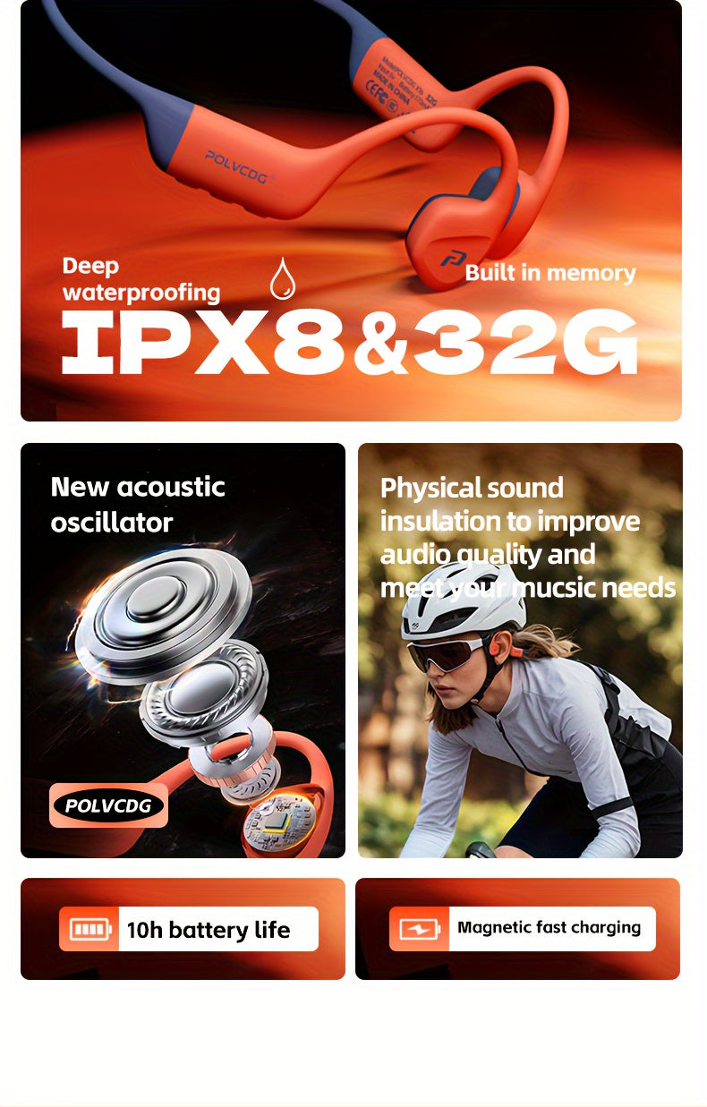 POLVCDG Audio new upgrade sound sense 2.0 X16 wireless bone conduction headset, professional sweat and, clear talk with microphone, magnetic charging port long life, large memory wireless/MP3 dual-mode one-click switch, suita