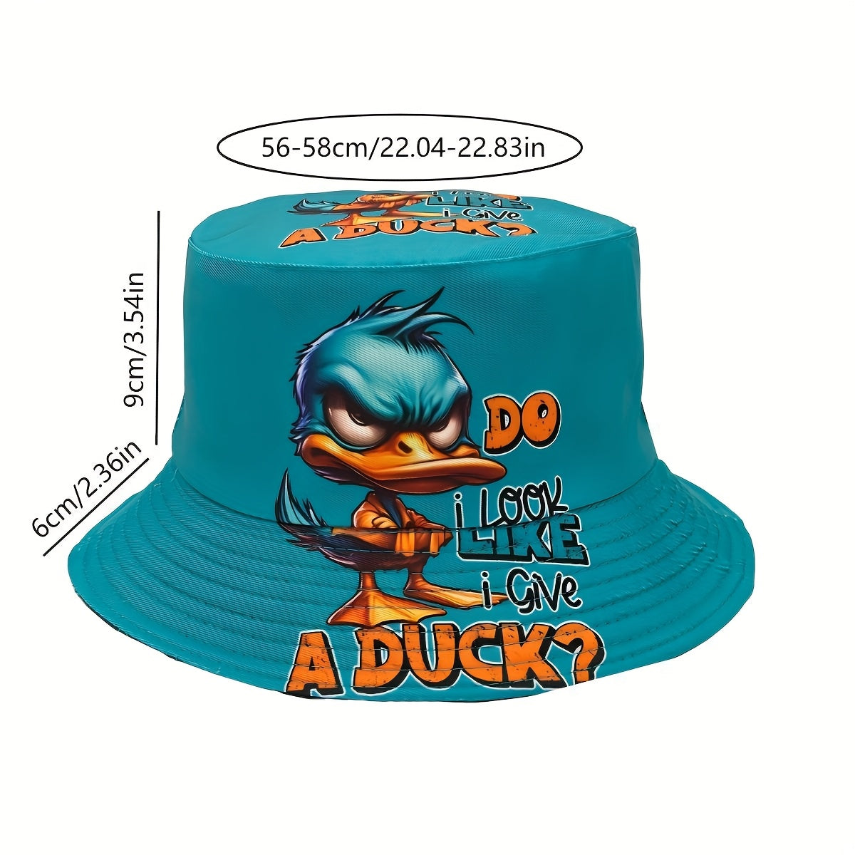 [Machine Washable] Funny Duck Bucket Hat with "DO I LOOK LIKE A DUCK?" Text - Turquoise & Orange Accent Streetwear Hat for Men & Women, Machine Washable Outdoor, Bold Statement Costume Accessory or Everyday Casual Cap, Outdoo