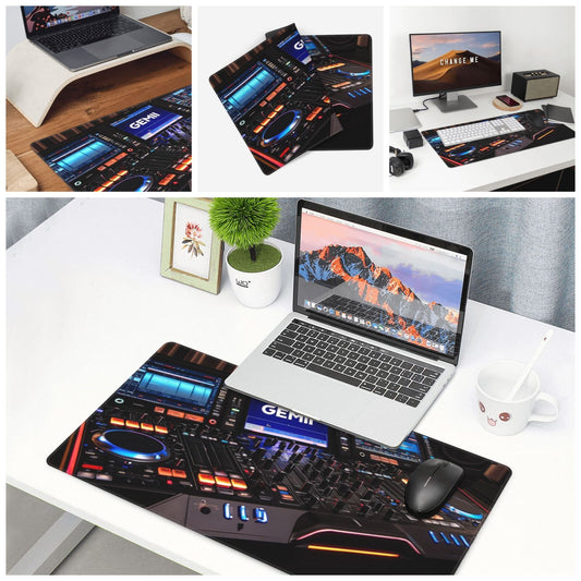 1pc Gemini G4V Controller Design Mousepad, Non-Slip Rubber Base, Washable Oblong Desk Mat for DJs, Professional Mixing & Effects Setup, Modern Black with Illuminated Displays, Mouse Pads for Desk