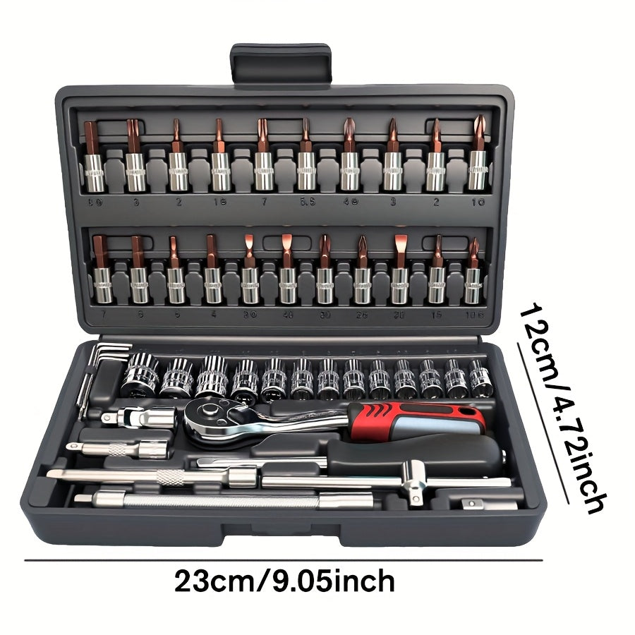 172/45pcs Professional Auto Repair Kit, Ratchet Wrench Set, Torque Wrench, 1/2 *1/4" 3/8" Drive Depth And Standard Sleeve, Auto Repair And Household Machine Tool Set, Suitable for Car And Bicycle Repair Tools