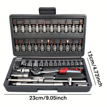 172/45pcs Professional Auto Repair Kit, Ratchet Wrench Set, Torque Wrench, 1/2 *1/4" 3/8" Drive Depth And Standard Sleeve, Auto Repair And Household Machine Tool Set, Suitable for Car And Bicycle Repair Tools