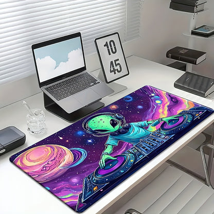 1pc Extra-Large Gaming & Office Desk Mat - Alien DJ Design with Spinning Board, Non-Slip Surface, Soft Touch, Large Rectangular Mouse Pad for PC, Laptop, Gaming Setup - Ideal For Gamers, Office Workers, Abstract Art Style, Sm