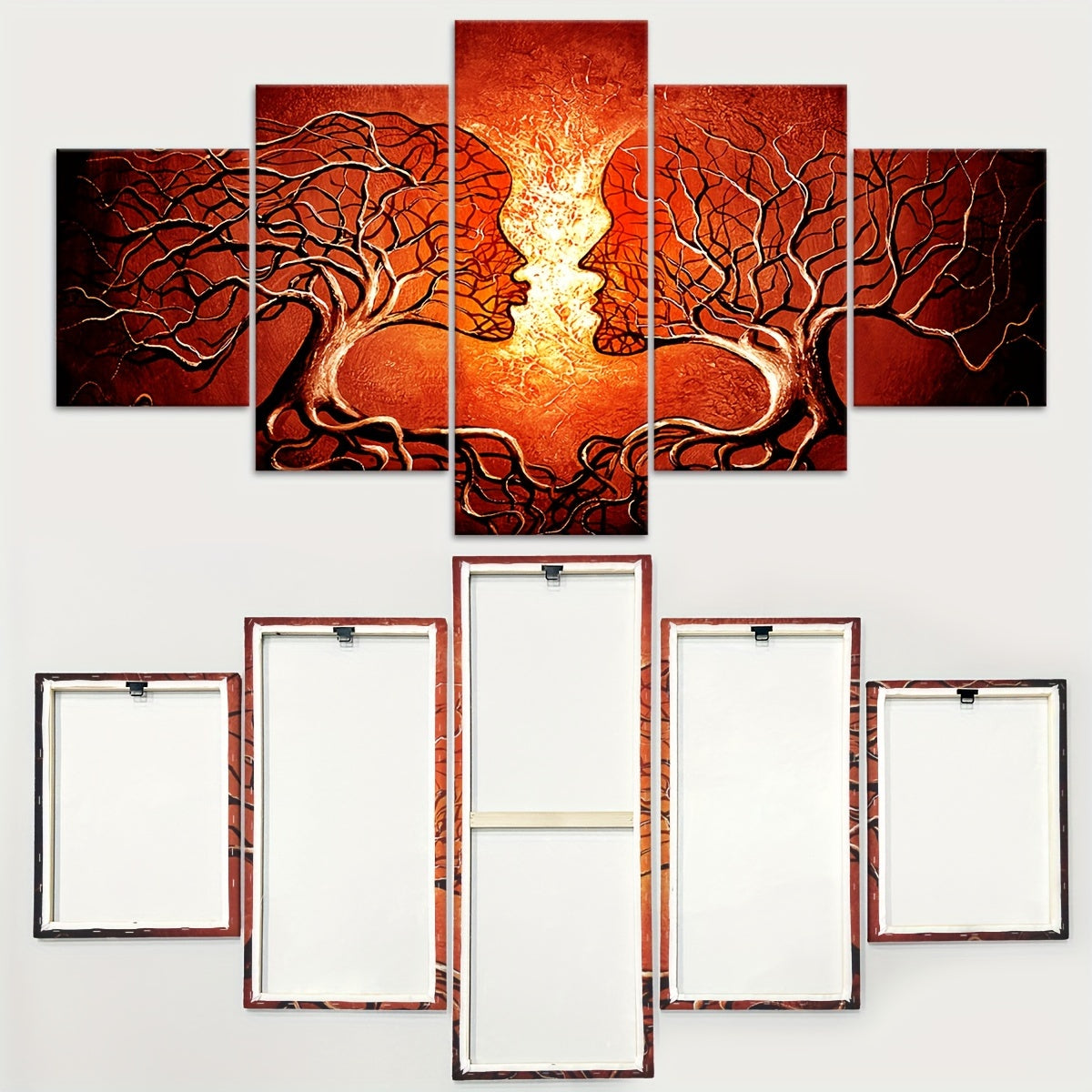2D Flat, [2D FLAT] 5pcs Frame Artistic Tree Face Canvas Poster, Five Panel Scene Art, Modular Picture, Print Painting, Modern Art, Ideal Decor for Bedroom Living Room Kitchen Dorm, Wall Decoration, Gift for Family Friends, Mu