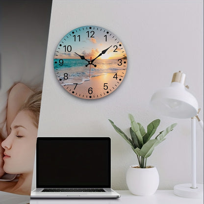 [Wooden Wall Clock] Wooden Wall Clock | Beach Sunrise Design, Silent, for Living Room Bedroom, Room Decor, Office, Christmas New Year Valentine