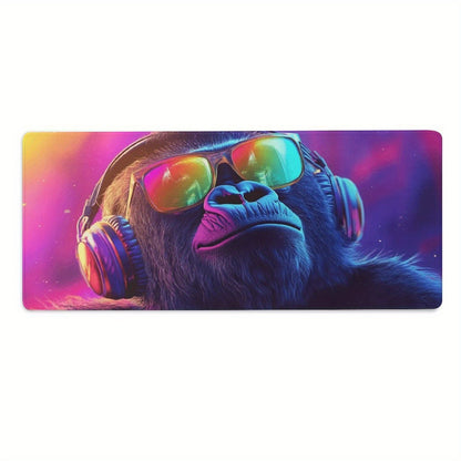 Large Gorilla DJ Mouse Pad & Desk Mat - Non-Slip Washable Rubber Base, Neon Gorilla Headphones & DJ Turntable Design, Gaming/Office Computer Mat for PC/Laptop, Durable Desk Accessory for Music Producers & Tech Enthusiasts