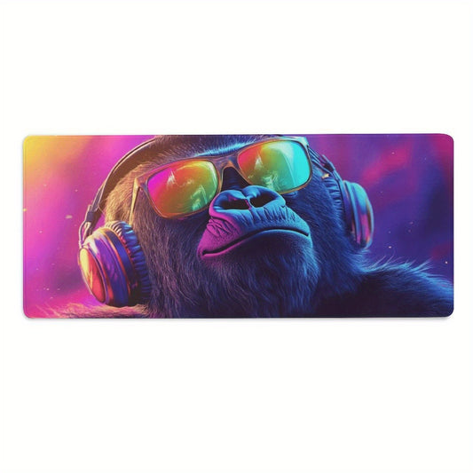 Large Gorilla DJ Mouse Pad & Desk Mat - Non-Slip Washable Rubber Base, Neon Gorilla Headphones & DJ Turntable Design, Gaming/Office Computer Mat for PC/Laptop, Durable Desk Accessory for Music Producers & Tech Enthusiasts