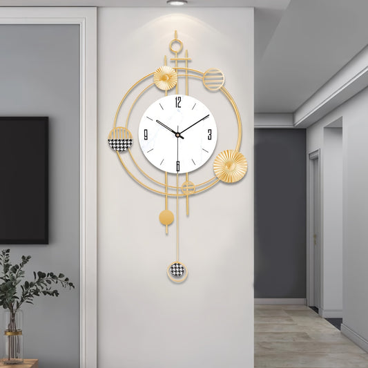 1pc Modern Minimalist Large Wall Clock with Black & Golden Face - Large Easy-to-Read White Hands, Black/White/Golden Iron Frame, Quiet Sweep Movement, Shut-Off, - for Home, Office, Restaurant Decor - Elegant Modern Home Decor
