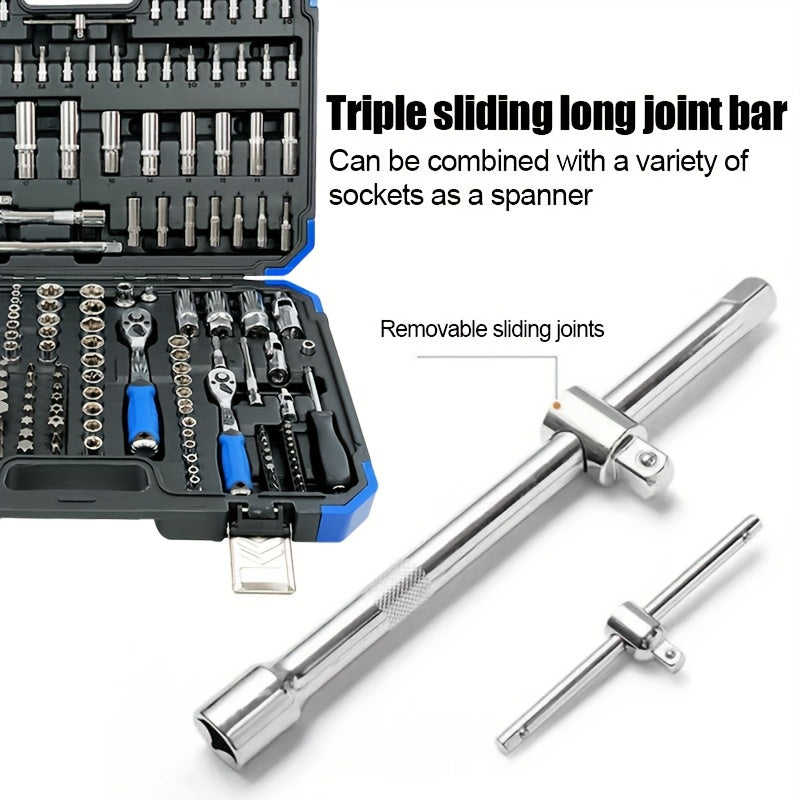 171pcs High-end Professional Tool Set, Torque Wrench, 1/2"*3/8" Drive Depth And Standard Socket, Suitable for Car And Bicycle Repair Tools, Auto Parts Repair, Home Essential