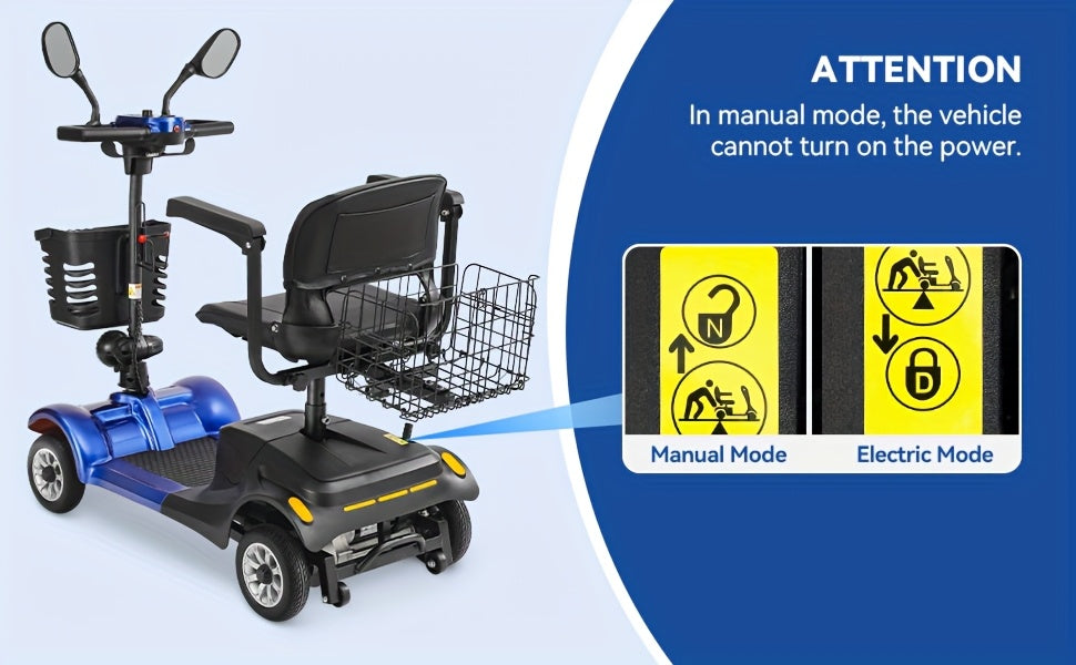 Heavy-Duty 4-Wheel Mobility Scooter for Seniors & Adults - 250W Motor, 14.9-Mile Range, 330LBS Load | 8" All-Terrain Solid Tires, Foldable Lightweight | Dual-Power Battery, Rearview Mirror, Indoor/Outdoor Use, Trunk Storage |