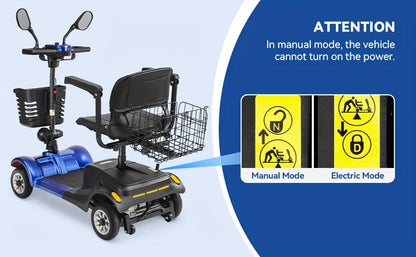 Heavy-Duty 4-Wheel Mobility Scooter for Seniors & Adults - 250W Motor, 14.9-Mile Range, 330LBS Load | 8" All-Terrain Solid Tires, Foldable Lightweight | Dual-Power Battery, Rearview Mirror, Indoor/Outdoor Use, Trunk Storage |