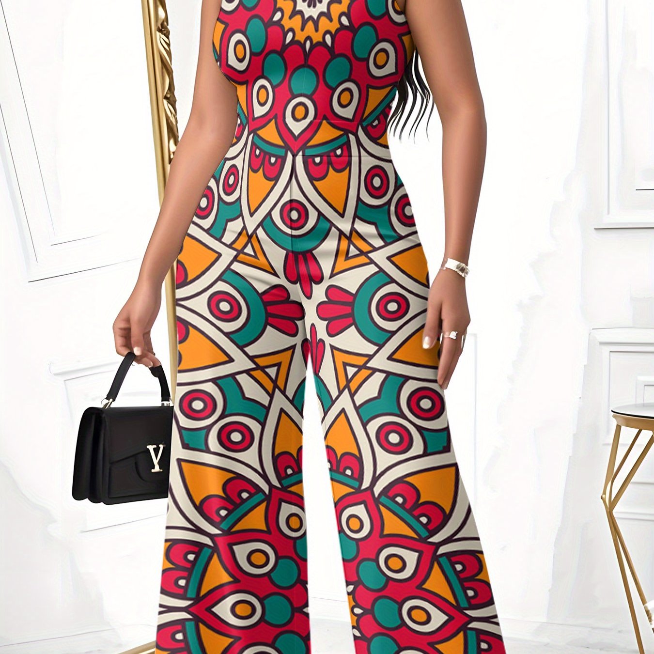 Women'S Jumpsuit, Trendy And Bright Print, Sexy And Slim Fit, Lightweight And Comfortable, Suitable for Beach Outings, Summer Vacations, Casual Outdoor Wear