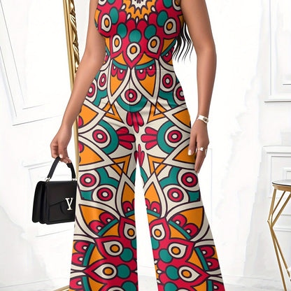 Women'S Jumpsuit, Trendy And Bright Print, Sexy And Slim Fit, Lightweight And Comfortable, Suitable for Beach Outings, Summer Vacations, Casual Outdoor Wear