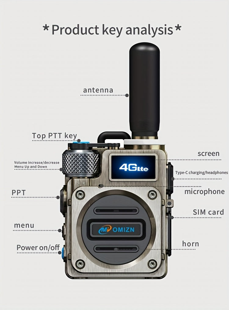 Omi Smart M6 Card Slot Global Intercom, Unlimited Distance 5000km Call Range, Metal Body, Shockproof and Drop-Resistant, HD Blue Screen, 5-Day Long Standby, 8K Intelligent Noise-Cancelling Speaker, Mini Design, Offroad Commun