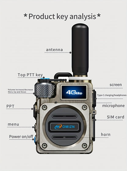 Omi Smart M6 Card Slot Global Intercom, Unlimited Distance 5000km Call Range, Metal Body, Shockproof and Drop-Resistant, HD Blue Screen, 5-Day Long Standby, 8K Intelligent Noise-Cancelling Speaker, Mini Design, Offroad Commun