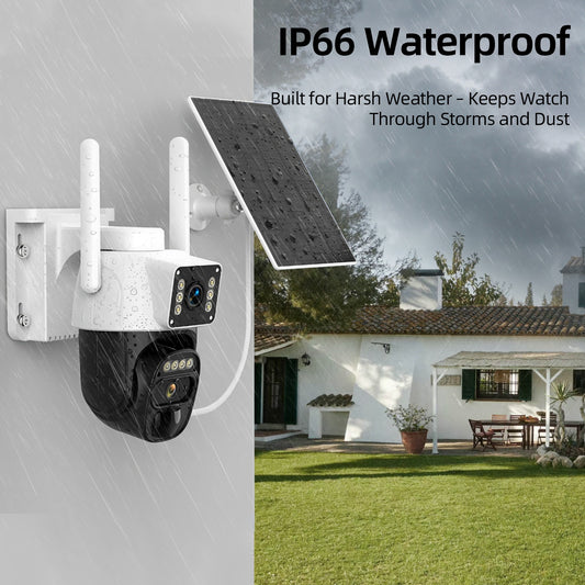 7pcs Hawkray Solar-Powered Wireless Outdoor Security Cameras, 2K HD 360° PTZ, 10X Zoom, Two-Way Audio, Spotlight Siren & PIR Motion Detection, Solar Panel Included, App-Controlled For Home/Office,.