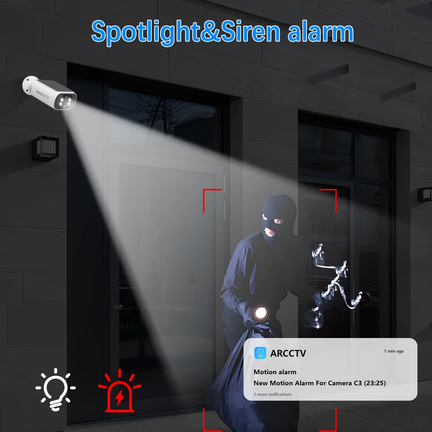 ARCCTV Cam 4-Cam Kit, Security Camera Outdoor Wireless, 2K Camera with Integrated Solar Panel, Forever Power, Smart Siren & Spotlights, 2-Way Audio, App-Controlled (Wi-Fi), 4MP Face Recognition AI, 5G & 2.4 GHz Wi-Fi, No Mont