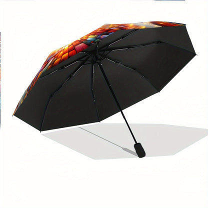 Automatic Open/Close Umbrella with Musical Notes & Treble Clefs - Windproof 8-Rib Compact Folding Umbrella, Portable Collapsible Design with One-Touch Button, All-Season Use for Musicians, Music Lovers - Ideal Christmas/Birth