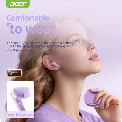 [ACER Official Authentic Product] TWS Wireless Earbuds Deep Bass Stereo Sound Cute Macaron Colors Extra-Long Battery Life In-Ear Design for Sports/Running Low-Latency Gaming Mode Hi-Fi Audio Lightweight Touch Control Stylish