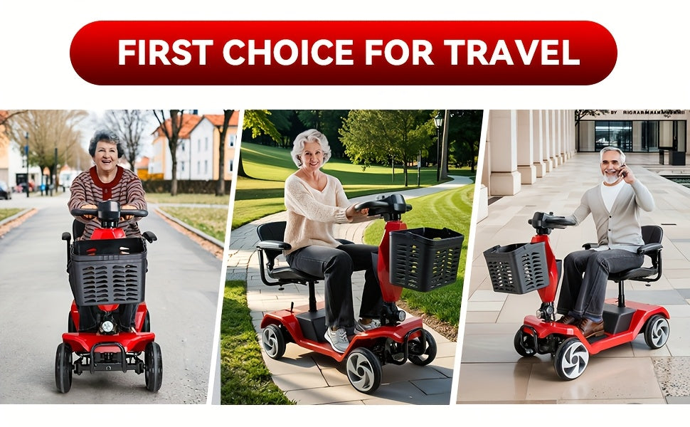 HOMYKING Red Travel-Friendly HOMYKING Foldable 4-Wheel Electric Scooter, 250W Power + Dual Suspension, 15 Miles Range + Front Brake, Detachable Basket + Front Light, For Adults/Elders, 265lbs Capacity
