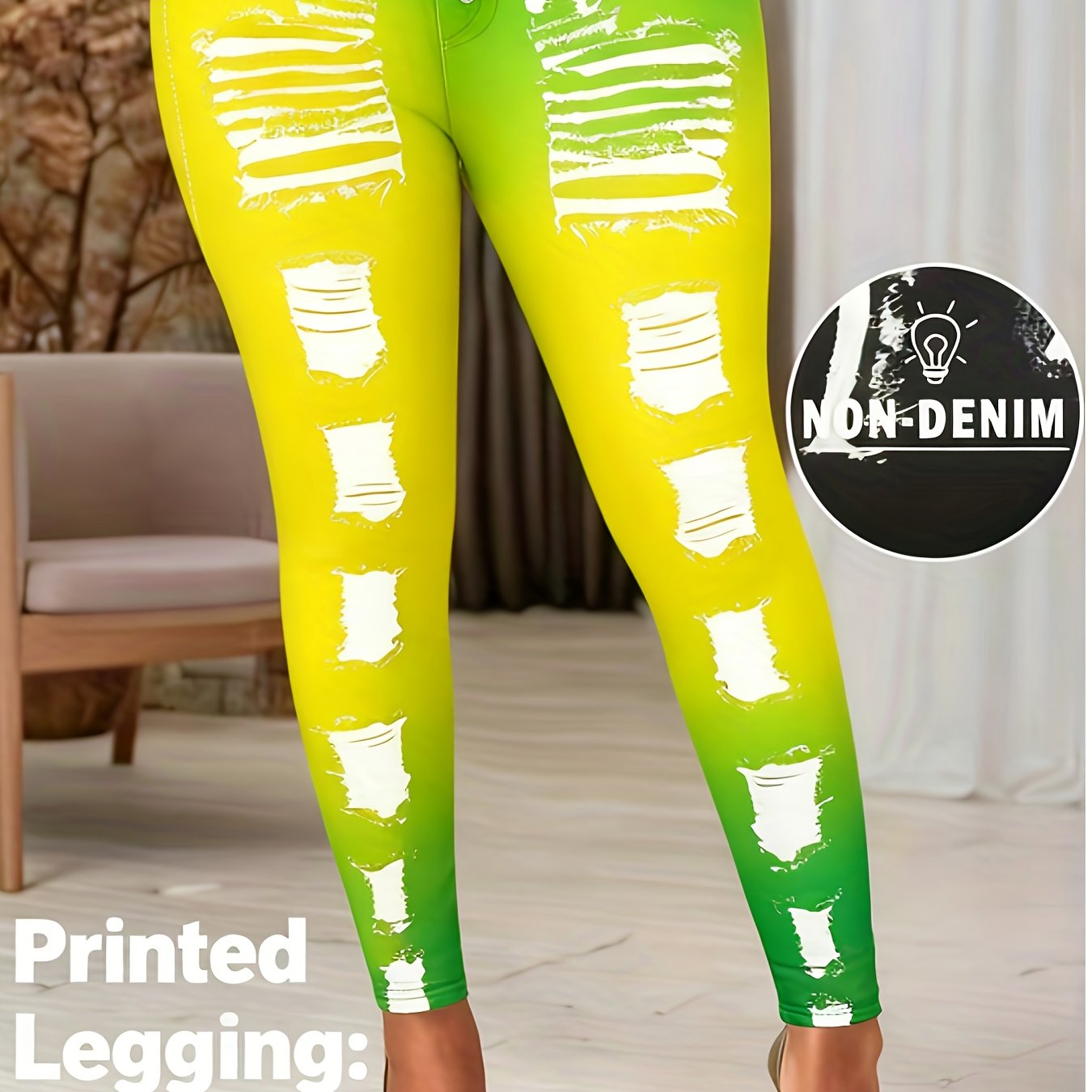 [Printed Pants - Not Denim Fabric] Printed Legging - Not Denim Fabric - Christmas Plus Size Women's Digital Print Denim-Look Leggings, Stretch Polyester, All-Season Casual Slim-Fit Pants, Regular Fit, Adult Sizes, Machine Was