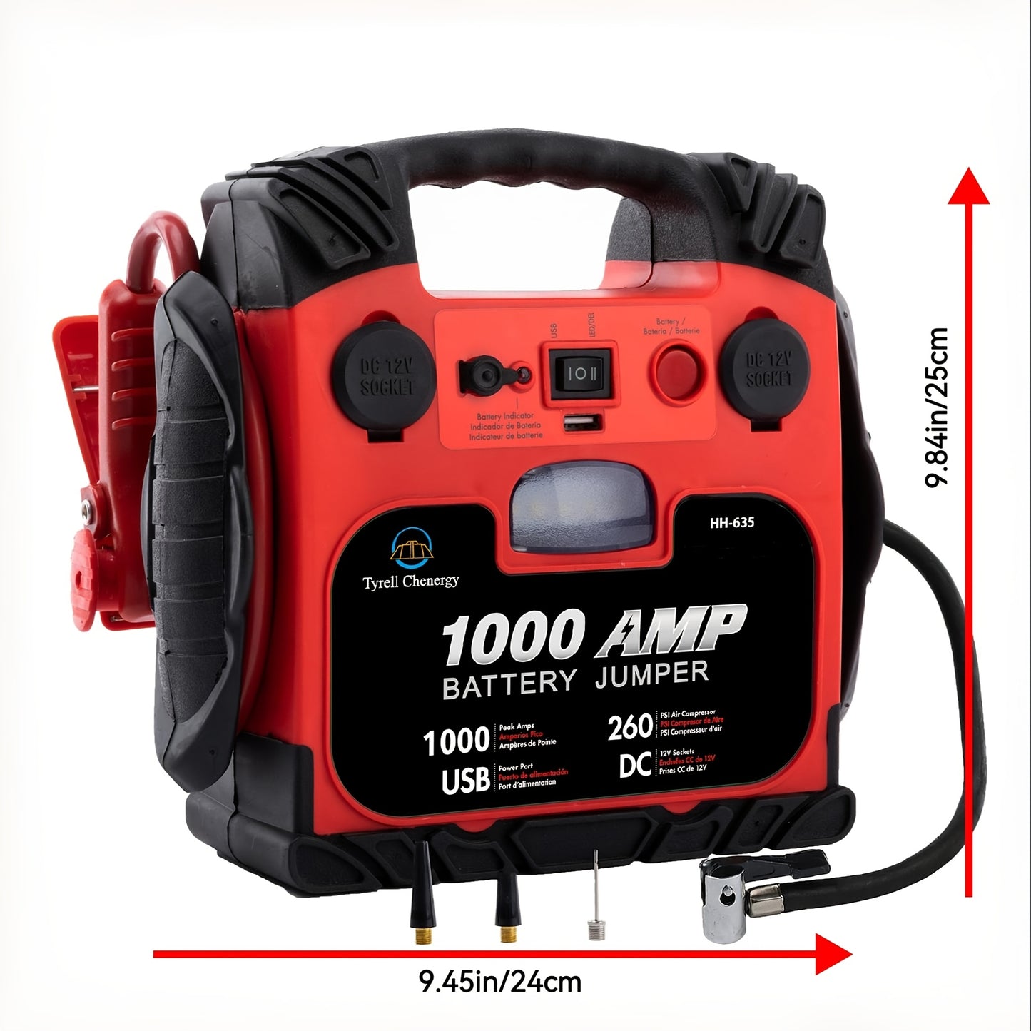 Heavy-Duty 1000A Peak, 12000mAh Fast-Charging Jump Starter with USB/DC Output, Portable Car Battery Booster with LED Light, for Cars, Trucks, SUVs, Boats, RVs - Compatible with Lead Acid/Battery/USB Power - Ideal for Emergenc