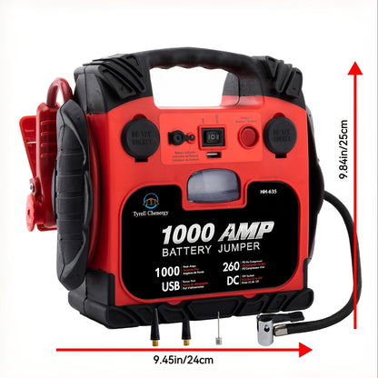 Heavy-Duty 1000A Peak, 12000mAh Fast-Charging Jump Starter with USB/DC Output, Portable Car Battery Booster with LED Light, for Cars, Trucks, SUVs, Boats, RVs - Compatible with Lead Acid/Battery/USB Power - Ideal for Emergenc