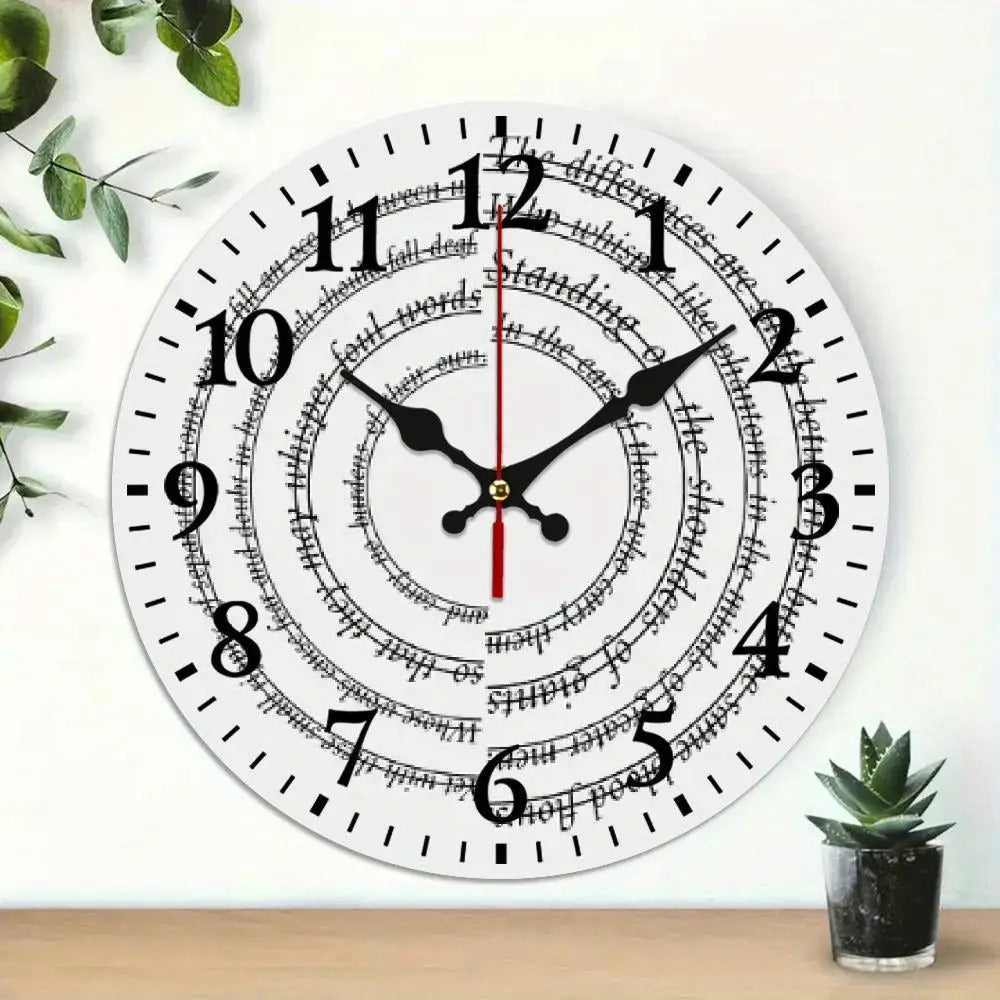 Silent Mechanical Quartz Wall Clock, Roman Numerals and Red Hands- Large Black and White Dial, Black Hands, Golden Center, Artificial Wood Round Clock, Suitable for Living Room, Kitchen, Dormitory- Manual Alarm Clock(AA Batte