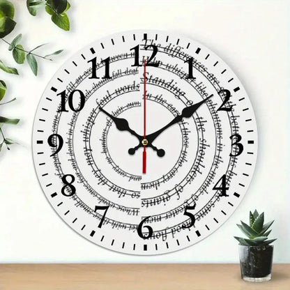 Silent Mechanical Quartz Wall Clock, Roman Numerals and Red Hands- Large Black and White Dial, Black Hands, Golden Center, Artificial Wood Round Clock, Suitable for Living Room, Kitchen, Dormitory- Manual Alarm Clock(AA Batte