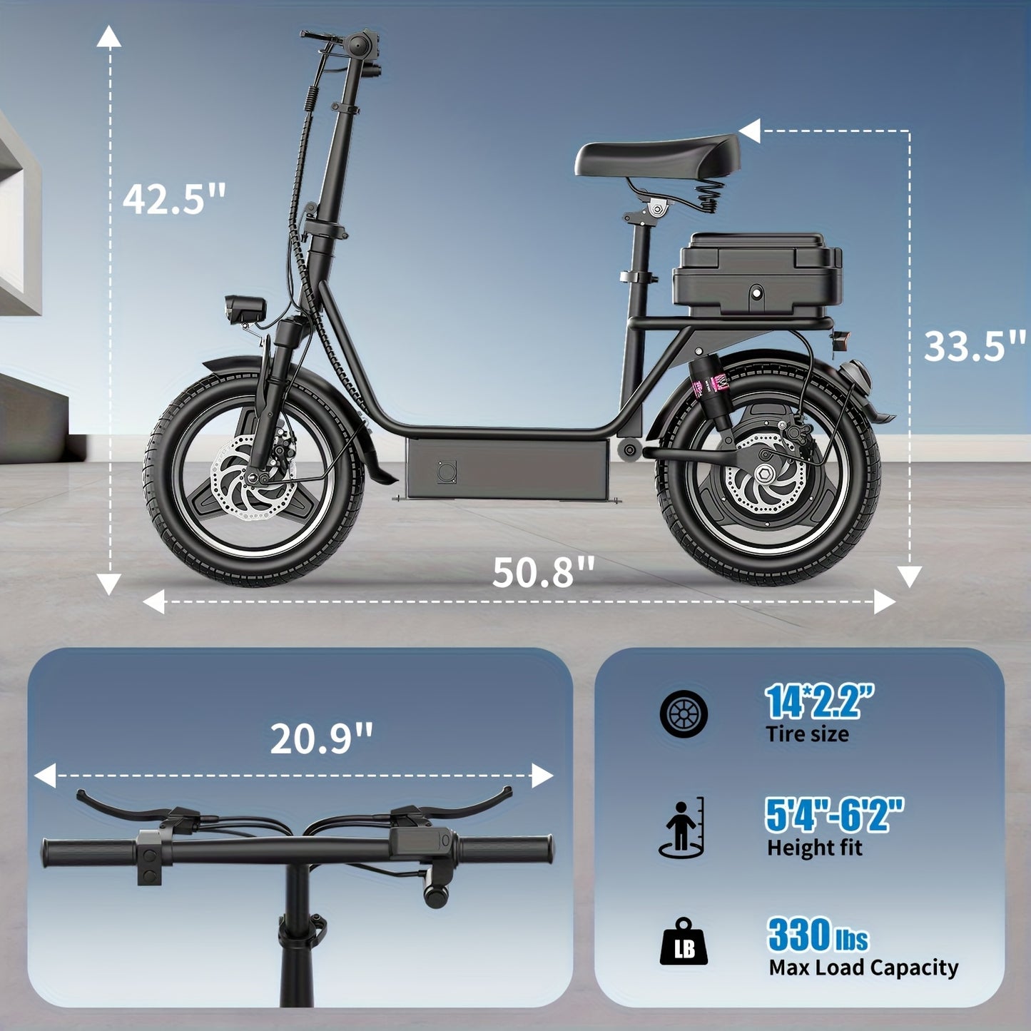 K12 650W Electric Scooter, 48V 15Ah, 14" Pet Escooter With Cushioned Seat, With Large Capacity Basket And BOX (Removable), Adults And Teens, 300lbs Max Load