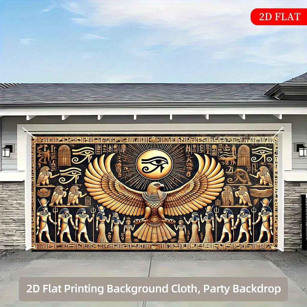 2D Flat, Ancient Egypt Eagle Eye Tapestry - 2D Flat Polyester Wall Hanging with Hieroglyphs & Sphinxes Design, 27.95x61.81inch (70.87x157.48inch) - No Electricity Needed, Large Decorative Art for Indoor/Outdoor, Weddings, Bir