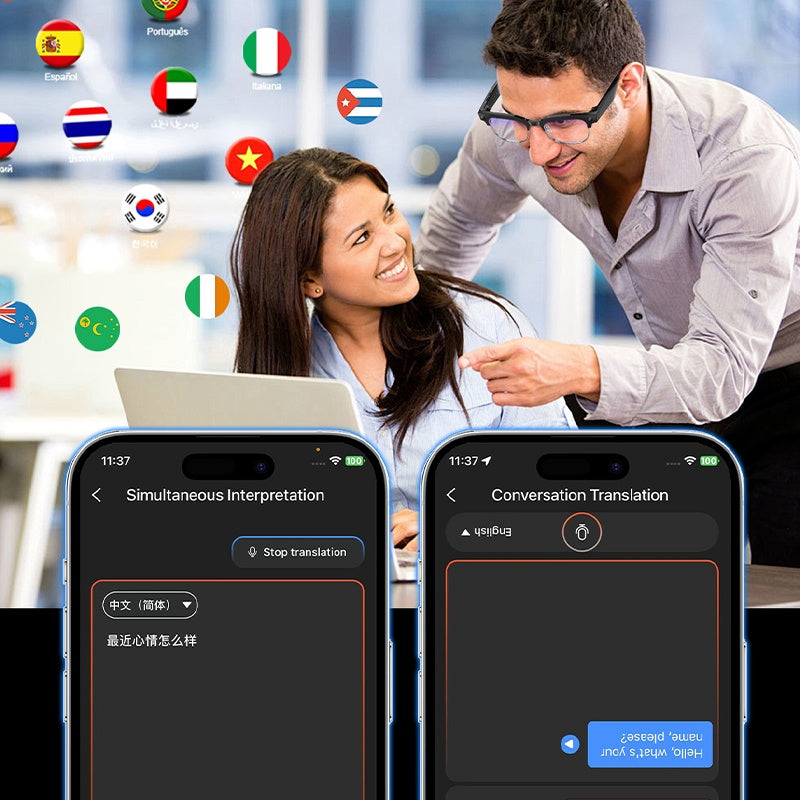 Brand New Design - New Arrival - Stylish Glasses With Smart Camera | Wireless Calling And Music Playback | Real-time Multi-language Translation | HD Video Recording | UV Protection | Lightweight, Hands-free Design - Perfect F
