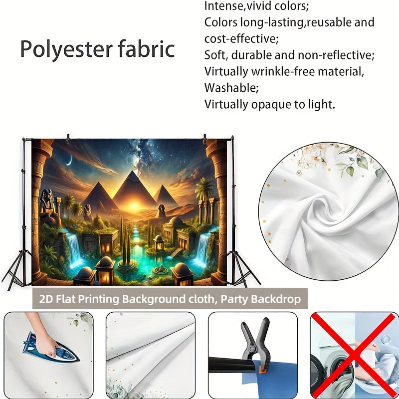 2D Flat, 1pc Egyptian Pyramid and Oasis Polyester 71x91 Inch Party Banner - No Power Needed, Easy to Hang Backdrop for Living Room, Bedroom, Office, Outdoor Durable Wall Decor, Garden Decoration, Home Decoration, Event Decora