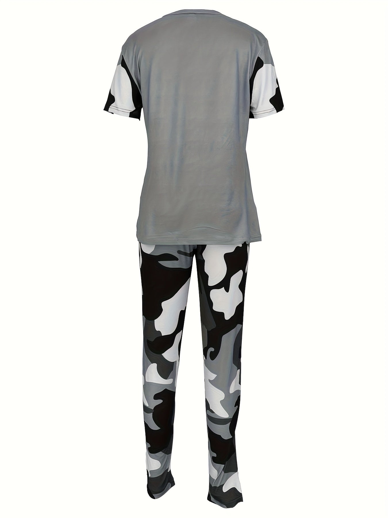 No Worries, God Got Me Camouflage Print Spring And Summer Short-sleeved Round Neck T-shirt Camouflage Print Tight Trousers Suit Spring And Summer S Leisure Two-piece Suit, Casual Wear, Leisure Outfit, Short Sleeve Top, Tight