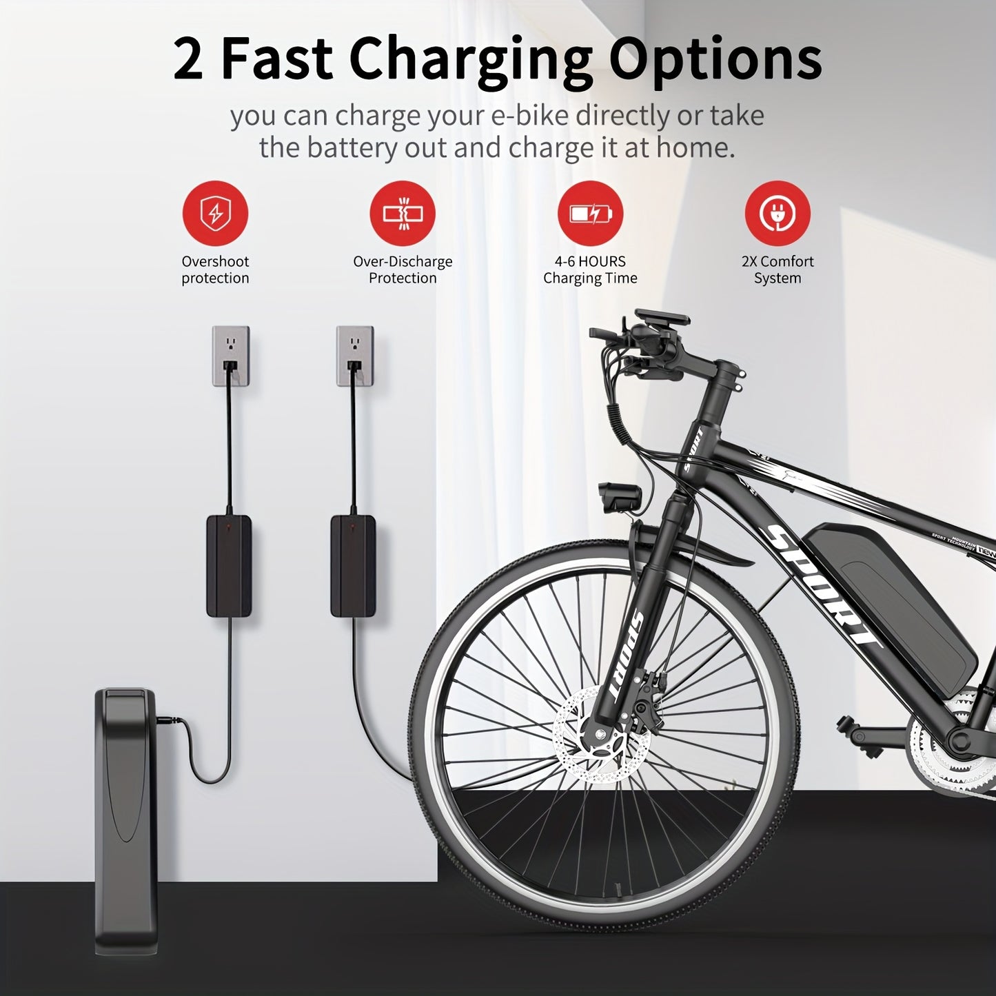 Mountain Electric Bicycle, Battery Can Be Sold Separately, 500W (peak 740W) Silent Motor, 26 Inch Tires, Power Brake, Alloy Frame, 20MPH, Additional Mudguard, Equipped With Front Plug And Lighting System