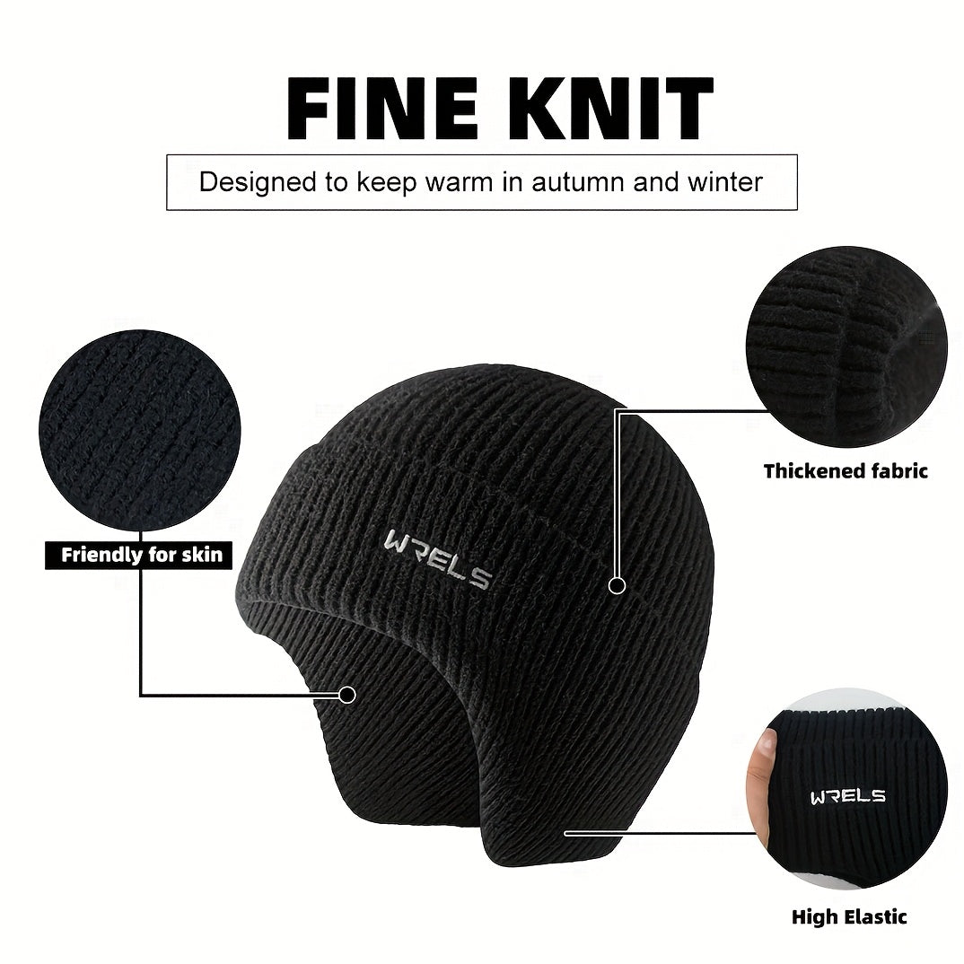 1pc WRELS Winter Warm Earmuff Hat Cap with Detachable Ear Flaps - Stretch Fit, Snug Ear Coverage for Skiing, Hiking, Camping & Outdoor Sports - Ideal Christmas Gift, Ear Covering Wind Resistant Hat, Winter Caps With Ear Flaps