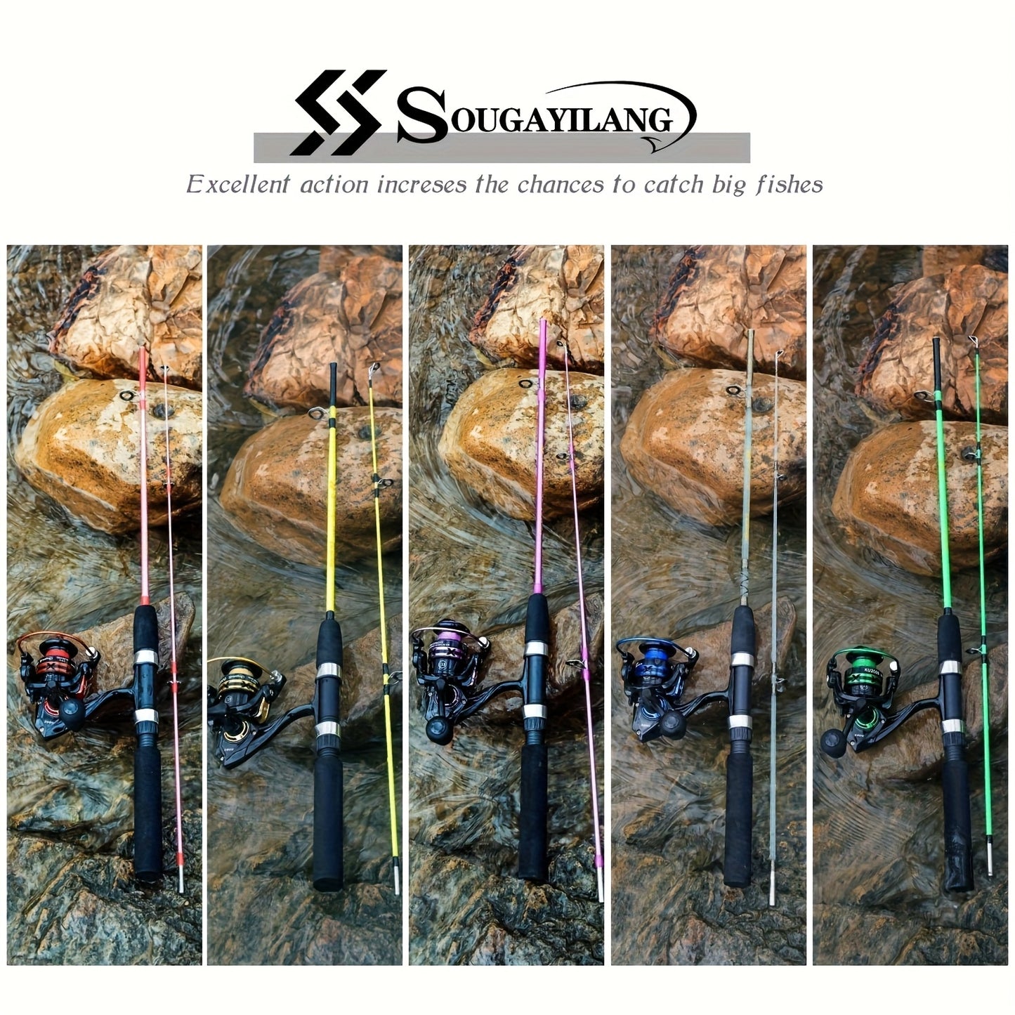 Sougayilang Fishing Rod and Reel Set, Two-Section Straight Handle Spinning Reel Combo with 5.2:1 Gear Ratio for Blackfish, Trout, Bass, Dogfish, and Carp - Beginner-Friendly Complete Tackle Kit with Random Color Line and Bait