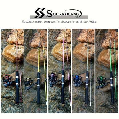 Sougayilang Fishing Rod and Reel Set, Two-Section Straight Handle Spinning Reel Combo with 5.2:1 Gear Ratio for Blackfish, Trout, Bass, Dogfish, and Carp - Beginner-Friendly Complete Tackle Kit with Random Color Line and Bait