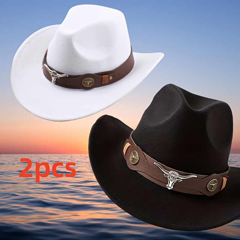 Stylish Lightweight Western Cowboy Hat - Classic Wide Brim Felt with Brown Leather Band & Metallic Buckle, Breathable & Machine Washable for Weddings & Casual Wear, Cowboy Hat