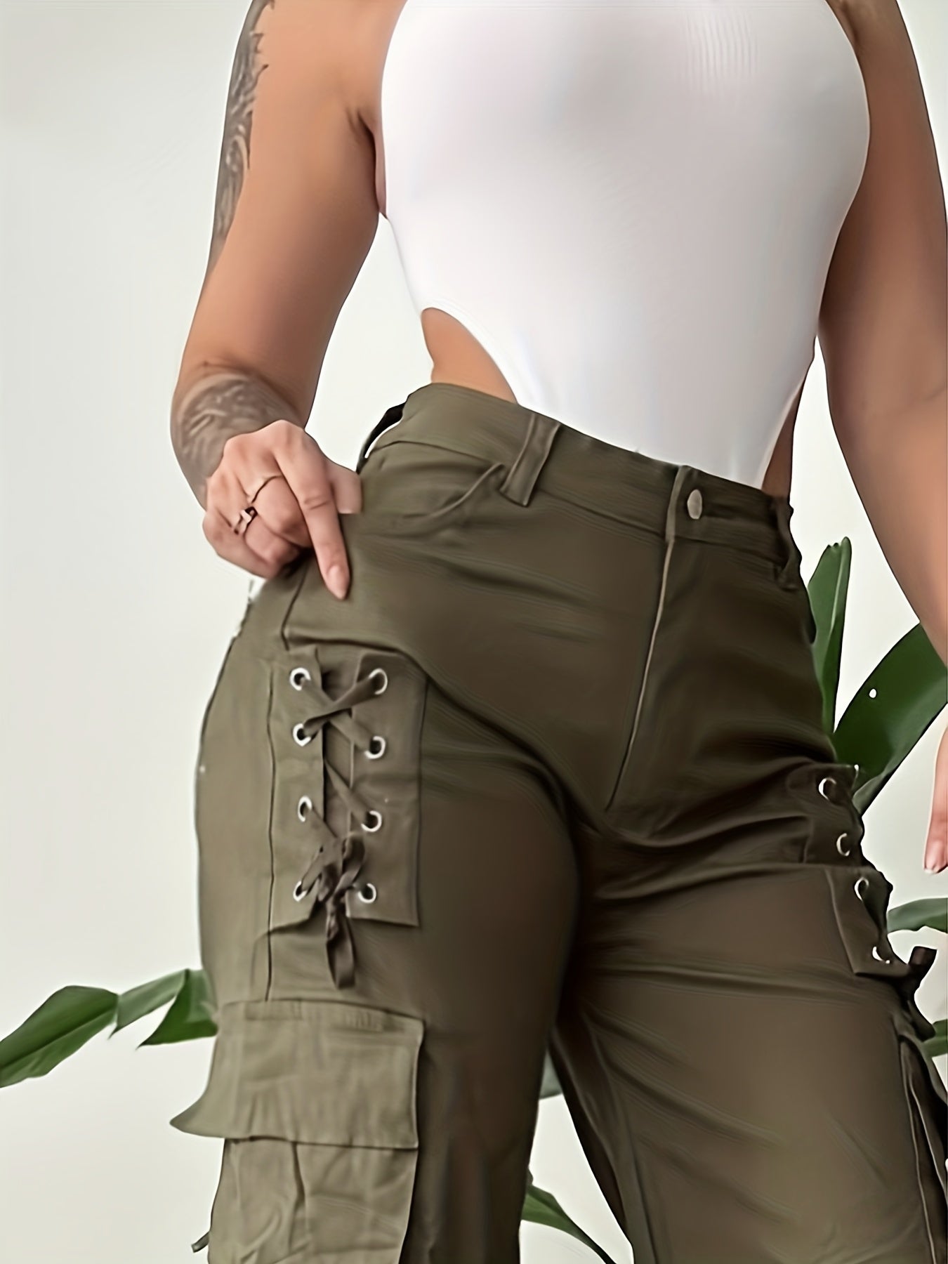 Women' - Heavy-Duty Pants with Multi- Utility - Solid Color Trousers, Tie-Front Closure & for (No Stretch Fabric) - Casual Outdoor & Professional Wear, Machine Washable
