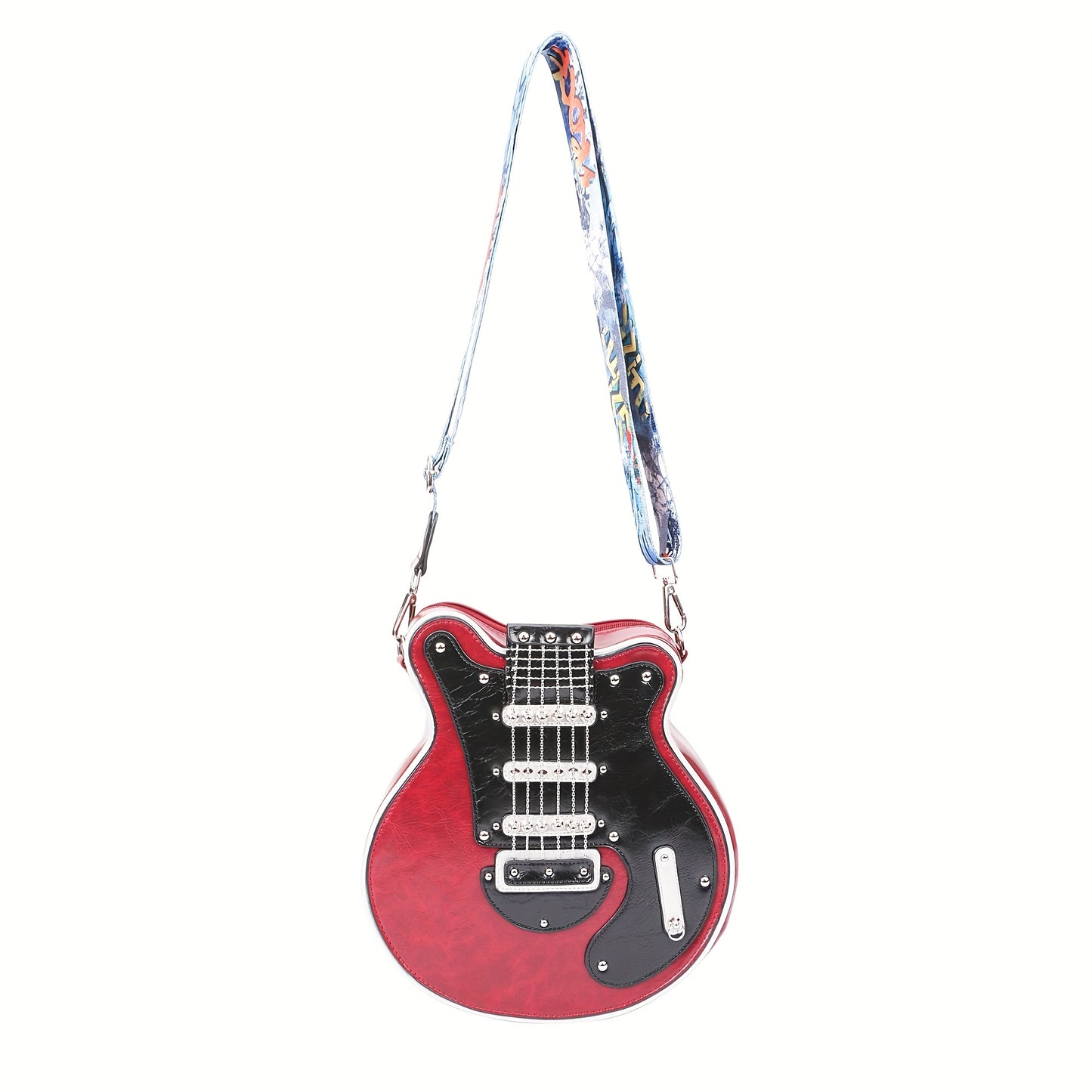 Creative Guitar-Shaped Crossbody Bag - High-Quality with Adjustable & Detachable Strap (35.4"-62.2"), Zipper Closure, Spacious Compartment & Hidden Pockets - Retro Unisex Design for Daily Use, Concerts, Travel - Olive/Red/Blu