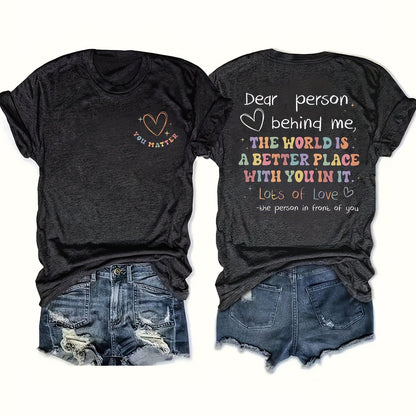 You Matter Print Crew Neck T-shirt, Casual Short Sleeve Top For Spring & Summer, Women's Clothing
